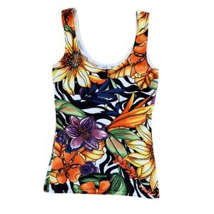 Cache vintage y2k Tropical Floral Zebra Print Beaded Tank Top Scoop Neck XS